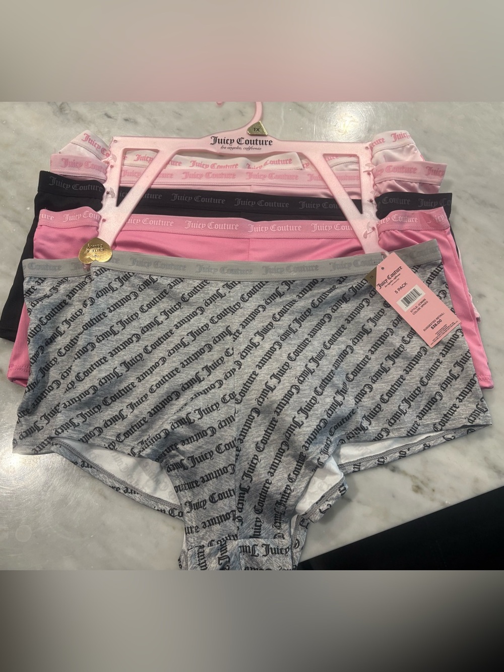 Juicy Couture Intimates Underwear 5-Pack NWT Brand New Plus Size 1X Boyshorts